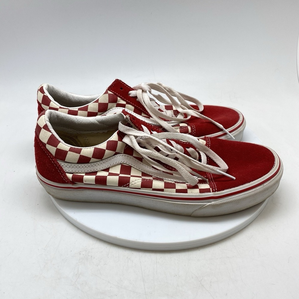 Vans Old Skool Mens 8.5 Red Checkerboard Skate Walking Shoes Sneakers 500714